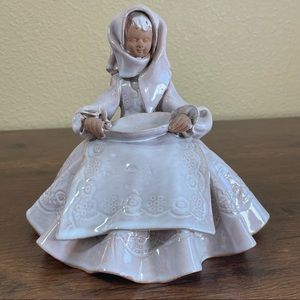 Vintage P. Serra Olbia Handmade Terracotta Figurine Sitting Lady Partial Glaze